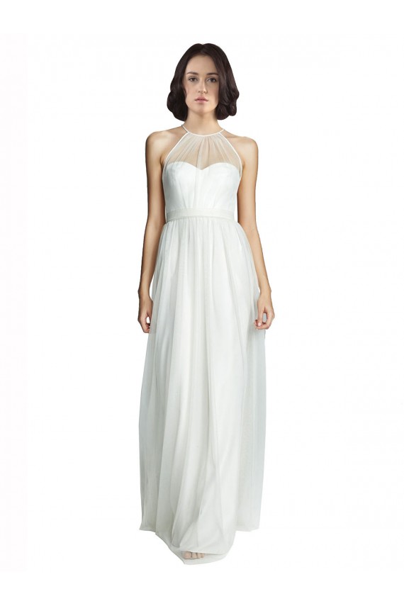 Fabricants Blanc Trapèze Licou Col Haut Tulle Longue Robes demoiselle d'honneur