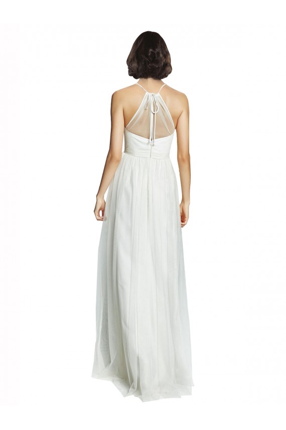 Fabricants Blanc Trapèze Licou Col Haut Tulle Longue Robes demoiselle d'honneur