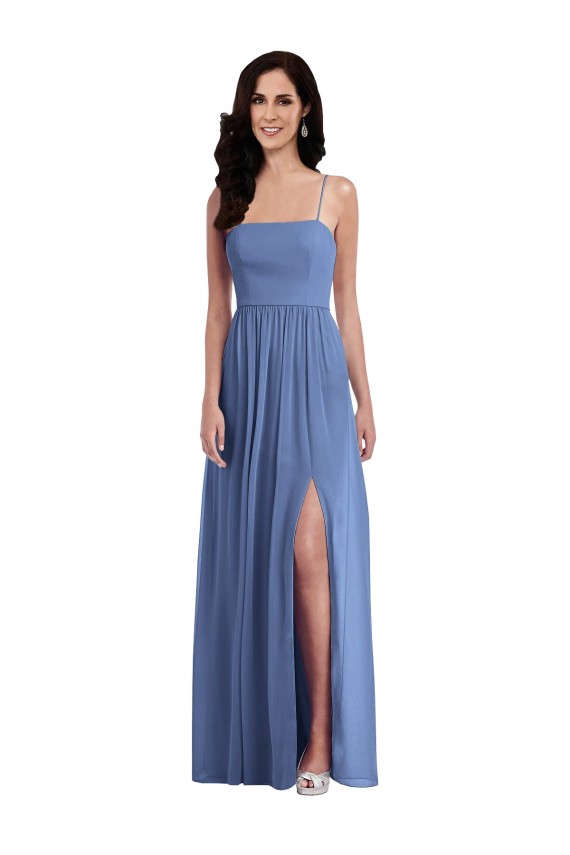 Fabricants Bleu Windsor Trapèze Bretelles spaghetti Mousseline Longue Robes demoiselle d'honneur