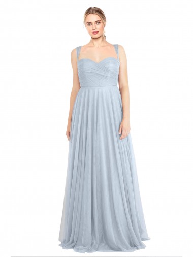 Fabricants Bleu ciel clair Trapèze Bretelles spaghetti Tulle Longue Robes demoiselle d'honneur
