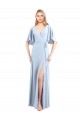 Fabricants Bleu ciel clair Trapèze Col V Mousseline Longue Robes demoiselle d'honneur