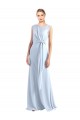 Fabricants Bleu ciel clair Trapèze Col V Mousseline Longue Robes demoiselle d'honneur