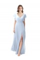 Fabricants Bleu ciel clair Trapèze Col V Mousseline Longue Robes demoiselle d'honneur
