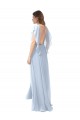 Fabricants Bleu ciel clair Trapèze Col V Mousseline Longue Robes demoiselle d'honneur