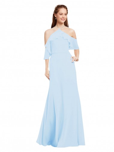 Fabricants Bleu ciel clair Trapèze Licou Mousseline Longue Robes demoiselle d'honneur