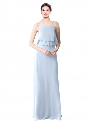 Fabricants Bleu ciel clair Trapèze Licou Mousseline Longue Robes demoiselle d'honneur