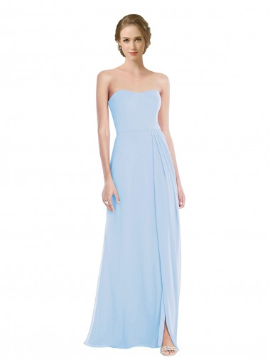 Fabricants Bleu ciel clair Trapèze Mousseline Longue Robes demoiselle d'honneur