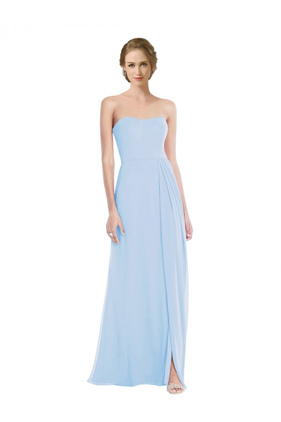 Fabricants Bleu ciel clair Trapèze Mousseline Longue Robes demoiselle d'honneur