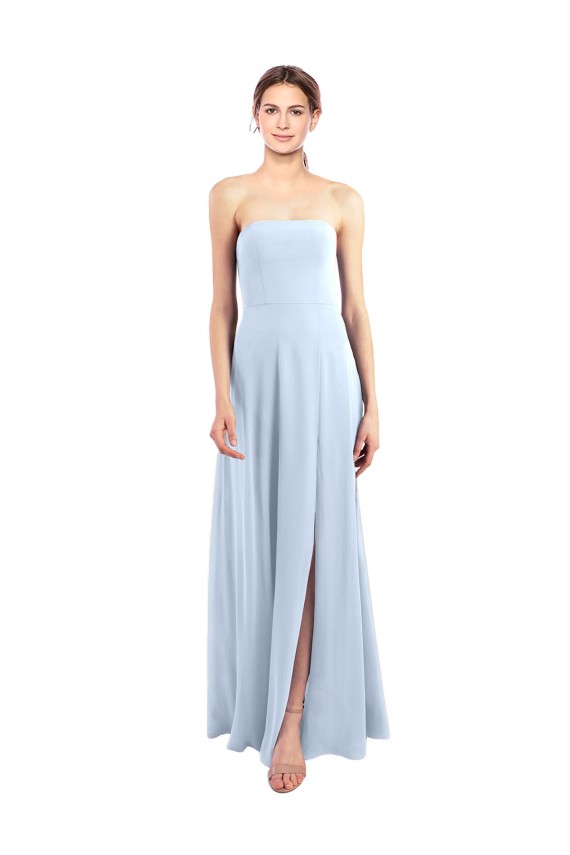 Fabricants Bleu ciel clair Trapèze Sans bretelle Mousseline Longue Robes demoiselle d'honneur