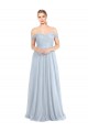Fabricants Bleu ciel clair Trapèze Épaule Dénudée Tulle Longue Robes demoiselle d'honneur