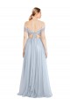 Fabricants Bleu ciel clair Trapèze Épaule Dénudée Tulle Longue Robes demoiselle d'honneur