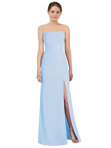 Fabricants Bleu ciel clair Trompette Sans bretelle Mousseline Longue Formelles Robes demoiselle d'honneur / Robes de soirée