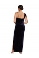 Fabricants Bleu marine foncé Fourreau Bretelles spaghetti Col Carré Velours Stretch Longue Formelles Robes demoiselle d'honneur / Robes de soirée / Robes de bal