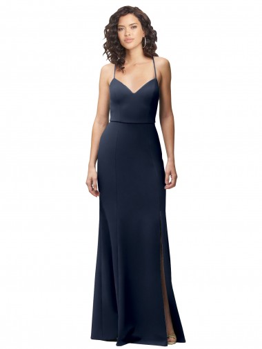 Fabricants Bleu marine foncé Fourreau Bretelles spaghetti Crêpe Stretch Longue Formelles Robes demoiselle d'honneur / Robes de soirée / Robes de bal