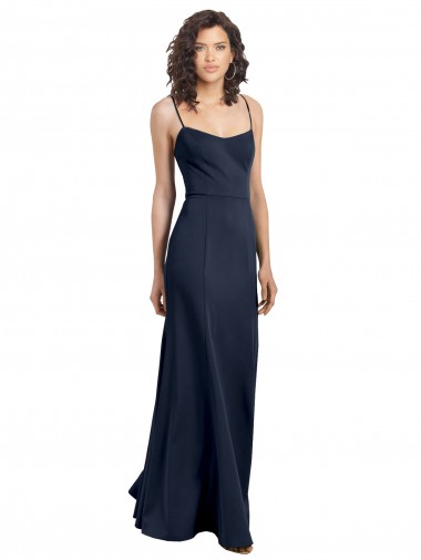 Fabricants Bleu marine foncé Fourreau Col Haut Bretelles spaghetti Crêpe Stretch Longue Formelles Robes demoiselle d'honneur / Robes de soirée / Robes de bal