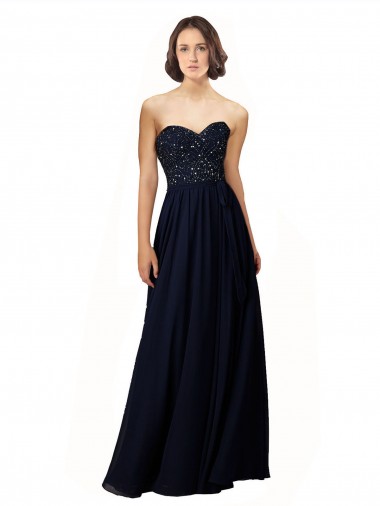 Fabricants Bleu marine foncé Fourreau Mousseline Longue Robes demoiselle d'honneur