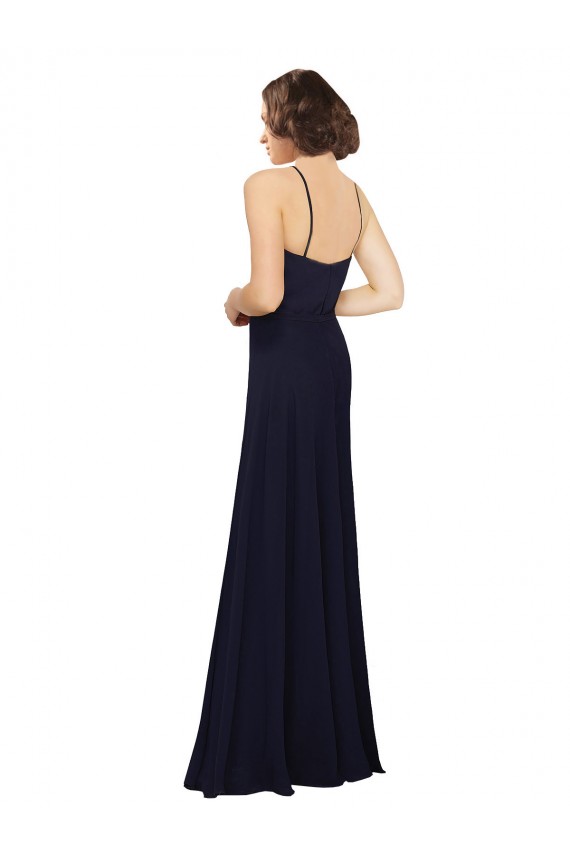 Fabricants Bleu marine foncé Fourreau Scoop Mousseline Longue Robes demoiselle d'honneur