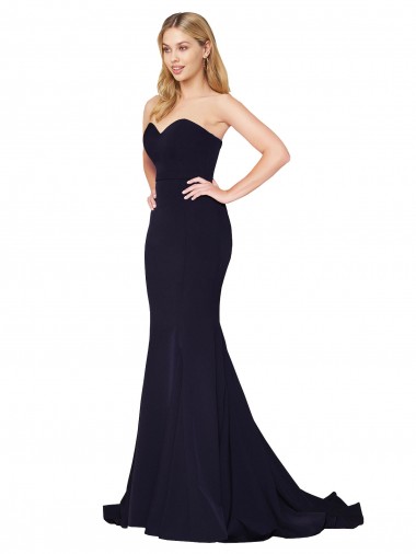 Fabricants Bleu marine foncé Sirène Col Haut Balayage train Crêpe Stretch Longue Formelles Robes demoiselle d'honneur / Robes de soirée / Robes de bal