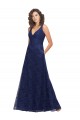 Fabricants Bleu marine foncé Trapèze Col V Dentelle Longue Robes demoiselle d'honneur