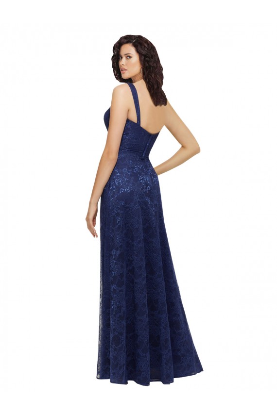 Fabricants Bleu marine foncé Trapèze Col V Dentelle Longue Robes demoiselle d'honneur