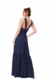 Fabricants Bleu marine foncé Trapèze Col V Mousseline Longue Robes demoiselle d'honneur