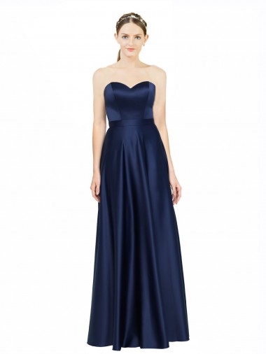 Fabricants Bleu marine foncé Trapèze Satiné Stretch Longue Formelles Robes demoiselle d'honneur / Robes de soirée