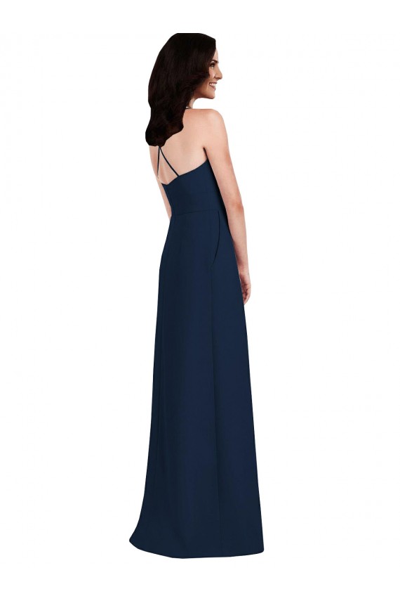 Fabricants Bleu marine foncé Trompette Licou Crêpe Stretch Longue Robes demoiselle d'honneur