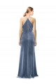 Fabricants Bleu poussiéreux Trapèze Bretelles spaghetti Velours Stretch Longue Robes demoiselle d'honneur / Robes de bal