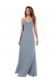Fabricants Bleu poussiéreux Trapèze Mousseline Longue Robes demoiselle d'honneur