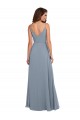 Fabricants Bleu poussiéreux Trapèze Mousseline Longue Robes demoiselle d'honneur