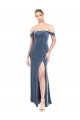 Fabricants Bleu poussiéreux Trapèze Épaule Dénudée Sans bretelle Velours Stretch Longue Robes demoiselle d'honneur / Robes de bal