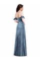 Fabricants Bleu poussiéreux Trapèze Épaule Dénudée Velours Stretch Longue Robes demoiselle d'honneur / Robes de bal