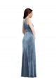 Fabricants Bleu poussiéreux Trapèze Épaule Dénudée Velours Stretch Longue Robes demoiselle d'honneur / Robes de bal