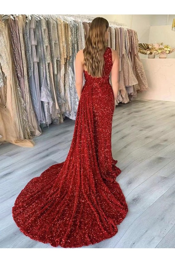 Fabricants Bordeaux Fourreau Traîne moyenne Paillettes Velours Longue Robes de bal