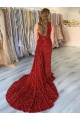 Fabricants Bordeaux Fourreau Traîne moyenne Paillettes Velours Longue Robes de bal