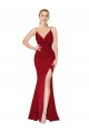 Fabricants Bordeaux Sirène Col Haut Bretelles spaghetti Crêpe Stretch Longue Formelles Robes demoiselle d'honneur / Robes de soirée / Robes de bal