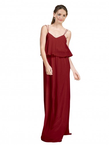 Fabricants Bordeaux Trapèze Bretelles spaghetti Mousseline Longue Robes demoiselle d'honneur