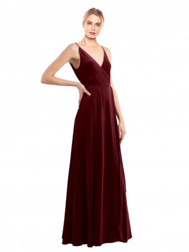 Fabricants Bordeaux Trapèze Col V Velours Stretch Longue Formelles Robes demoiselle d'honneur / Robes de soirée / Robes de bal