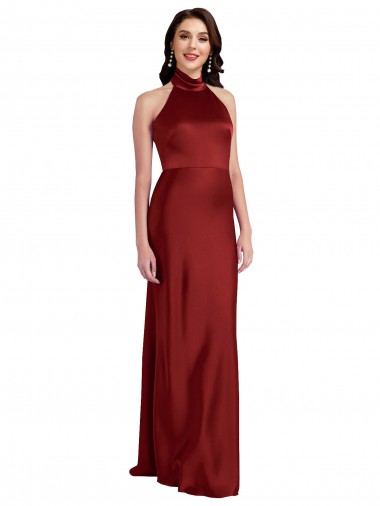 Fabricants Bordeaux Trapèze Licou Satiné Stretch Longue Formelles Robes demoiselle d'honneur / Robes de soirée / Robes de bal