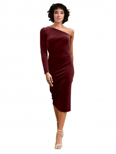 Fabricants Bordeaux Trapèze midi Velours Stretch Courte Robes demoiselle d'honneur / Robes de bal