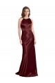 Fabricants Bordeaux foncé Trapèze Bretelles spaghetti Col V Satiné Stretch Longue Formelles Robes demoiselle d'honneur / Robes de soirée / Robes de bal