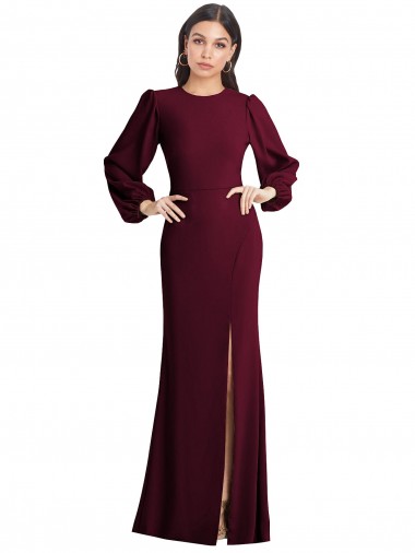 Fabricants Bordeaux foncé Trompette Bateau Crêpe Stretch Longue Formelles Robes demoiselle d'honneur / Robes de soirée / Robes de bal