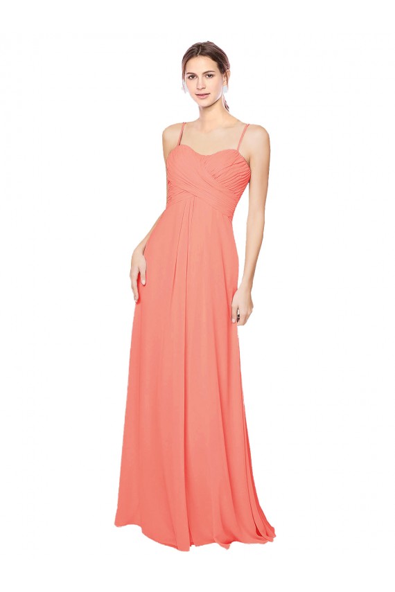 Fabricants Corail Trapèze Bretelles spaghetti Mousseline Longue Robes demoiselle d'honneur