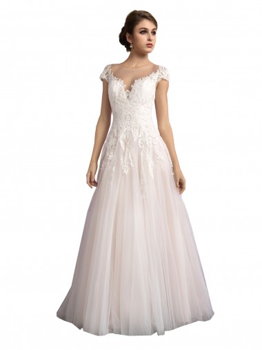 Fabricants Ivoire & Champagne Trapèze Illusion Traîne cathédrale Tulle Dentelle Plage Robes de mariée