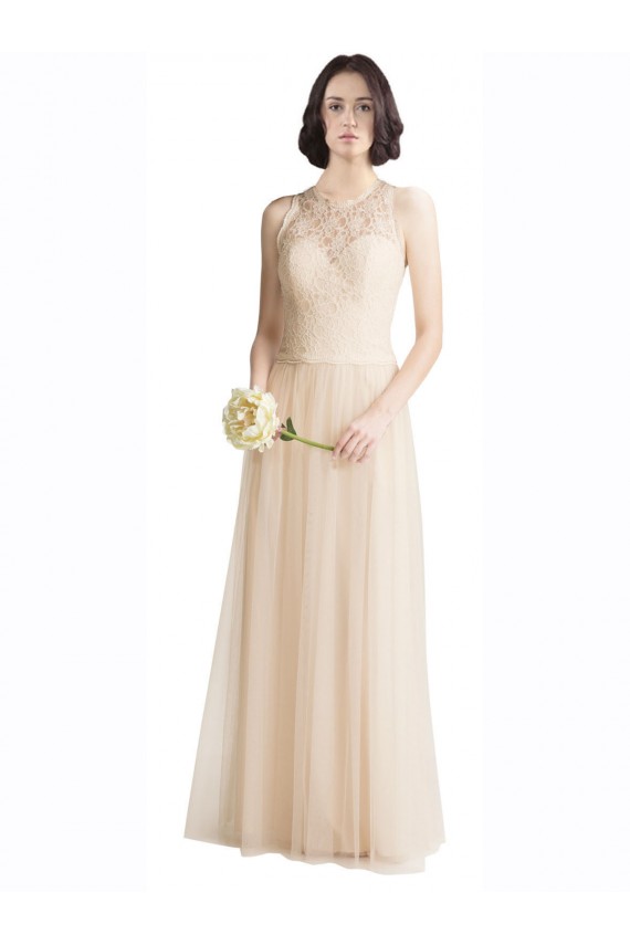 Fabricants Ivoire Trapèze Bateau Illusion Tulle Dentelle Longue Robes demoiselle d'honneur