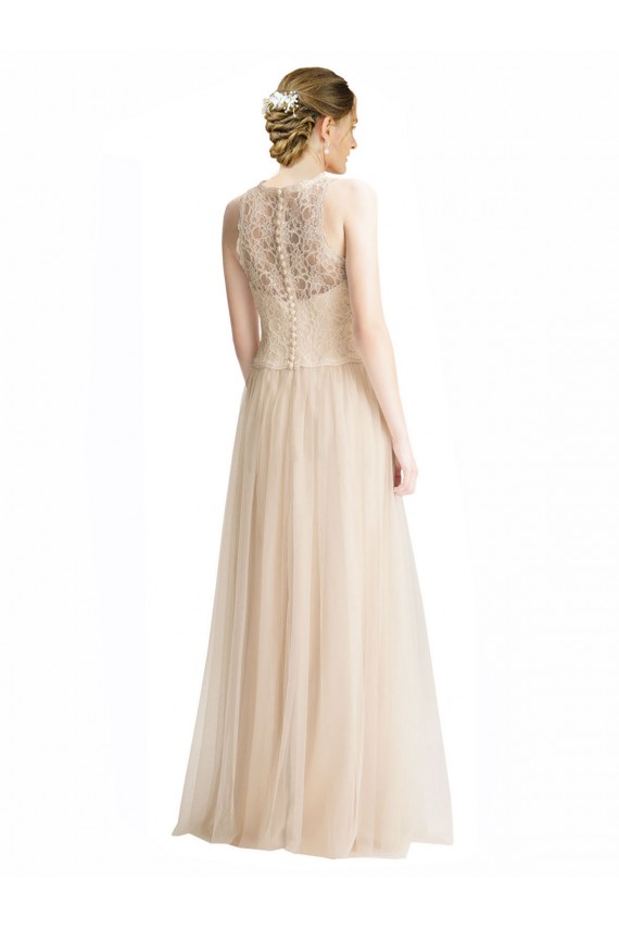 Fabricants Ivoire Trapèze Bateau Illusion Tulle Dentelle Longue Robes demoiselle d'honneur