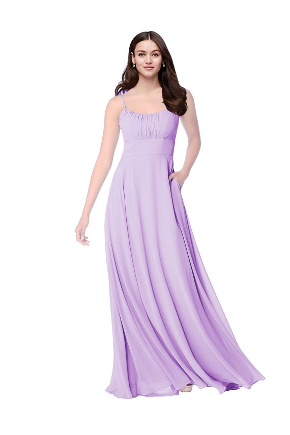 Fabricants Lilas Trapèze Scoop Mousseline Longue Robes demoiselle d'honneur
