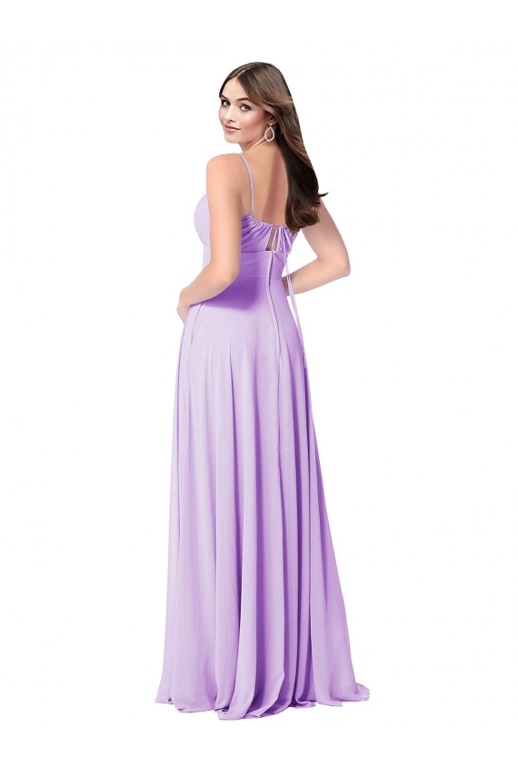 Fabricants Lilas Trapèze Scoop Mousseline Longue Robes demoiselle d'honneur