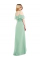 Fabricants Menthe verte Trompette Bretelles spaghetti Col V Mousseline Longue Asymétrique Robes demoiselle d'honneur