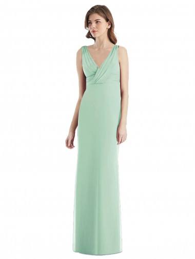 Fabricants Menthe verte Trompette Col V Mousseline Longue Robes demoiselle d'honneur